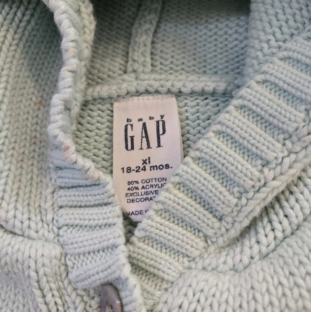 Vintage Y2k Baby Gap Embroidered Knit Hooded Pom Pom Cardigan